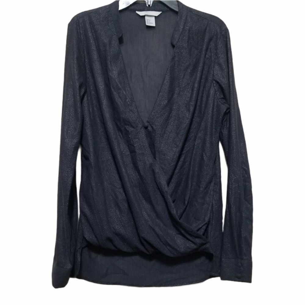 H&M Navy Shimmer Faux Wrap Top 2